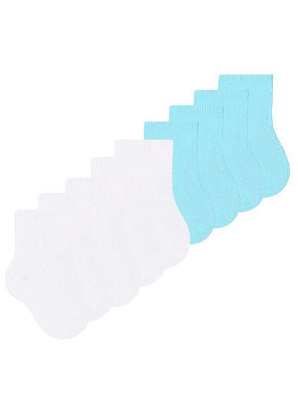 Vista 2 Kit 9 pares de Meias Bebê Cano Curto Selene 1320-001 Branco-Azul SELENE