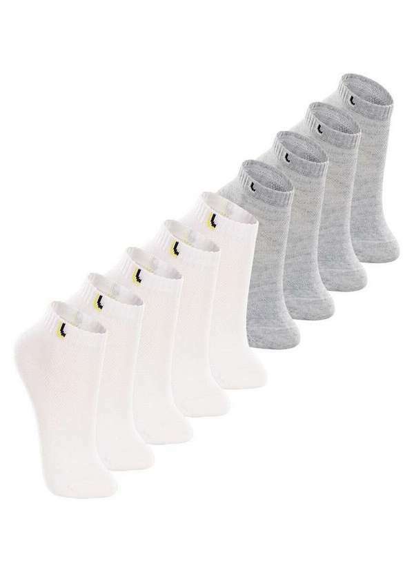 Vista 2 Kit 9 pares de Meias Infantil Cano Curto Lupo 2725-005 Branco-Cinza Lupo