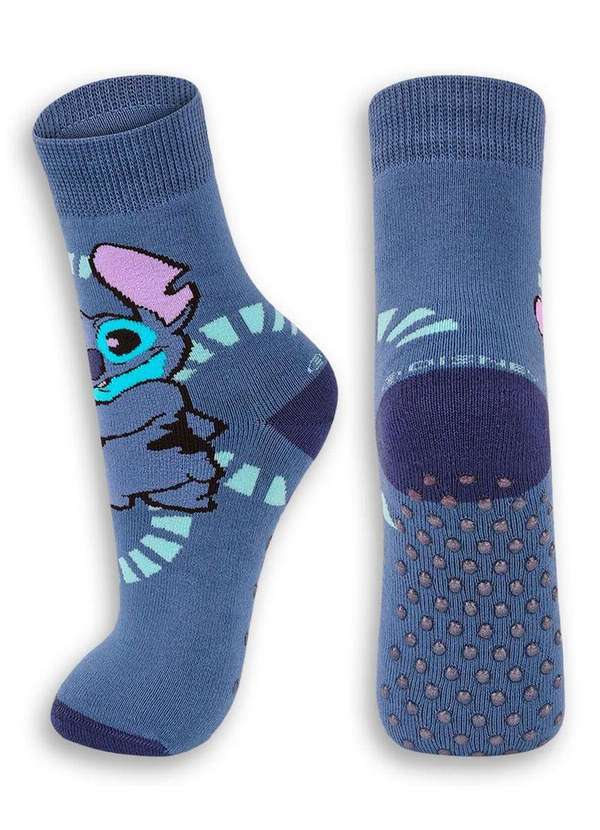 Vista 2 Meia Infantil Antiderrapante Stitch Lupo 2944-001 2370-Azul Disney Disney