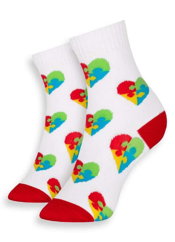 Vista 2 Meia Infantil Cano Longo Selene 2120-001 500-Branco-Vermelho SELENE