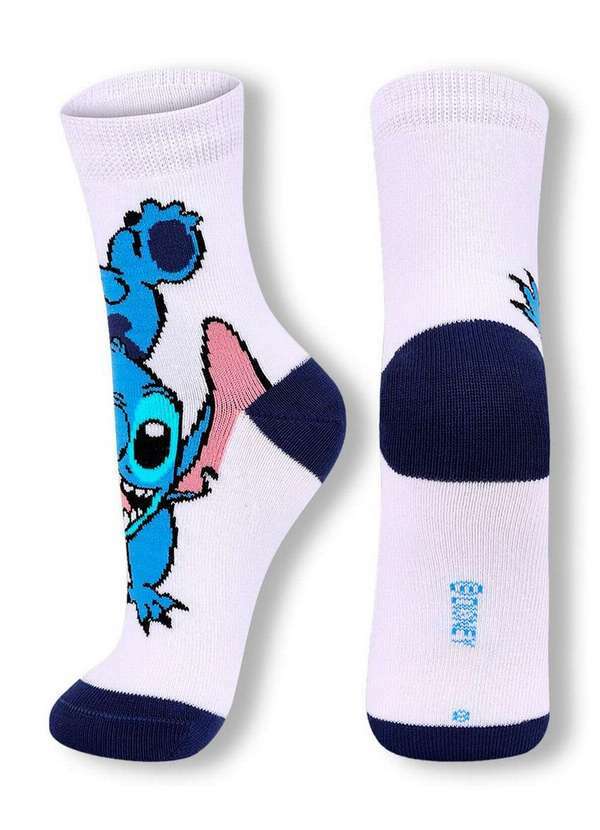 Vista 2 Meia Infantil Cano Médio Stitch Lupo 2402-004 1120-Branca Disney Disney