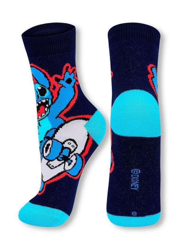 Vista 2 Meia Infantil Cano Médio Stitch Lupo 2402-004 2690-Marinho Disney Disney