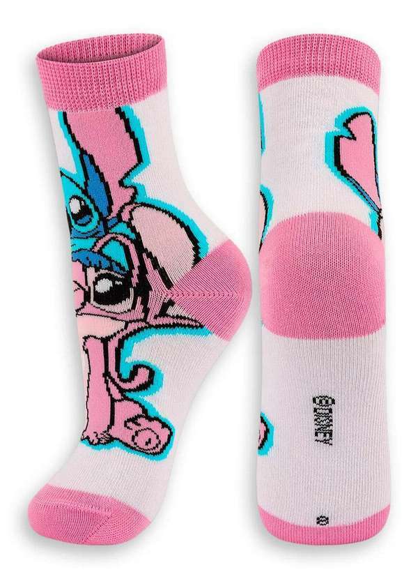 Vista 2 Meia Infantil Cano Médio Stitch Lupo 2402-006 1120-Branca Disney Disney