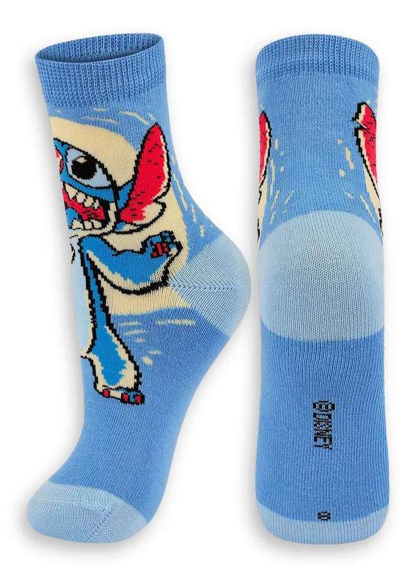 Vista 2 Meia Infantil Cano Médio Stitch Lupo 2402-006 2140-Azul Disney Disney