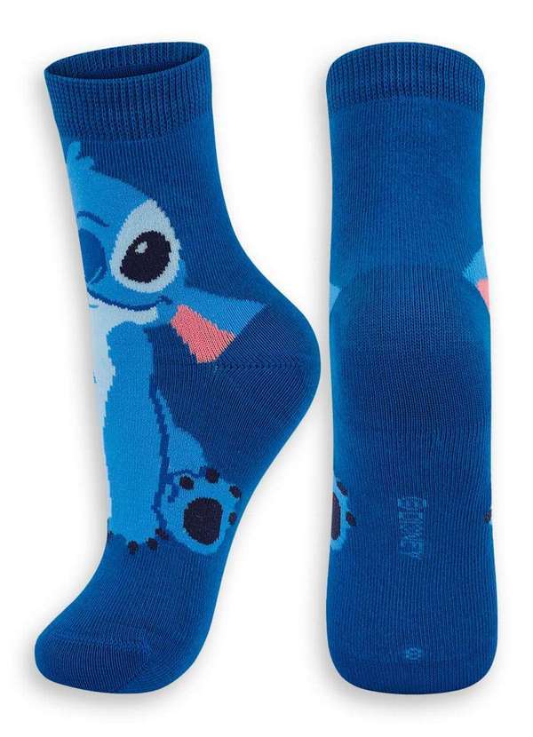 Vista 2 Meia Infantil Cano Médio Stitch Lupo 2402-006 2770-Azul-Místico Disney Disney