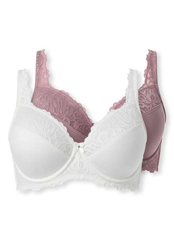 Vista 2 Kit com 2 Sutiãs com Aro e Bojo Iridien Demillus 65204 Taça B Branco-Lilas-Místico Demillus