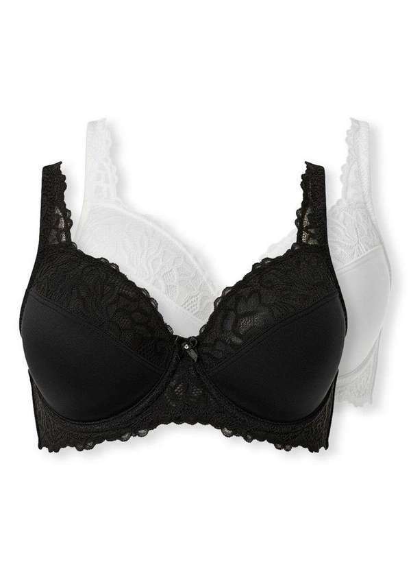 Vista 2 Kit com 2 Sutiãs com Aro e Bojo Iridien Demillus 65204 Taça B Preto-Branco Demillus
