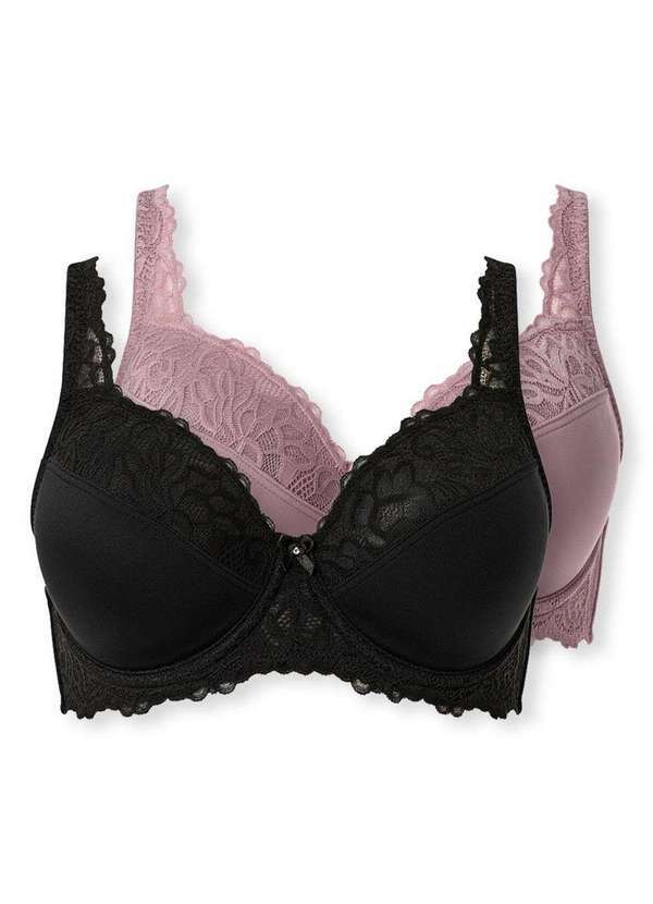 Vista 2 Kit com 2 Sutiãs com Aro e Bojo Iridien Demillus 65204 Taça B Preto-Lilas-Místico Demillus