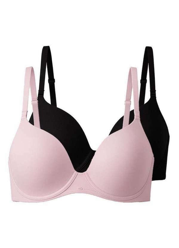 Vista 2 Kit com 2 Sutiãs com Aro e Bojo Push Up Liz 51805 Taça B Blush-Preto Liz
