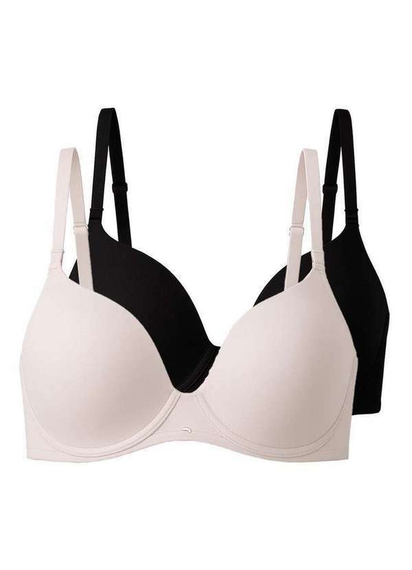 Vista 2 Kit com 2 Sutiãs com Aro e Bojo Push Up Liz 51805 Taça B Sepia-Preto Liz
