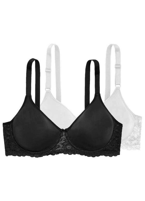 Kit com 2 Sutiãs com Aro e sem Bojo W Triumph Brigitte 24785 Preto-Branco
