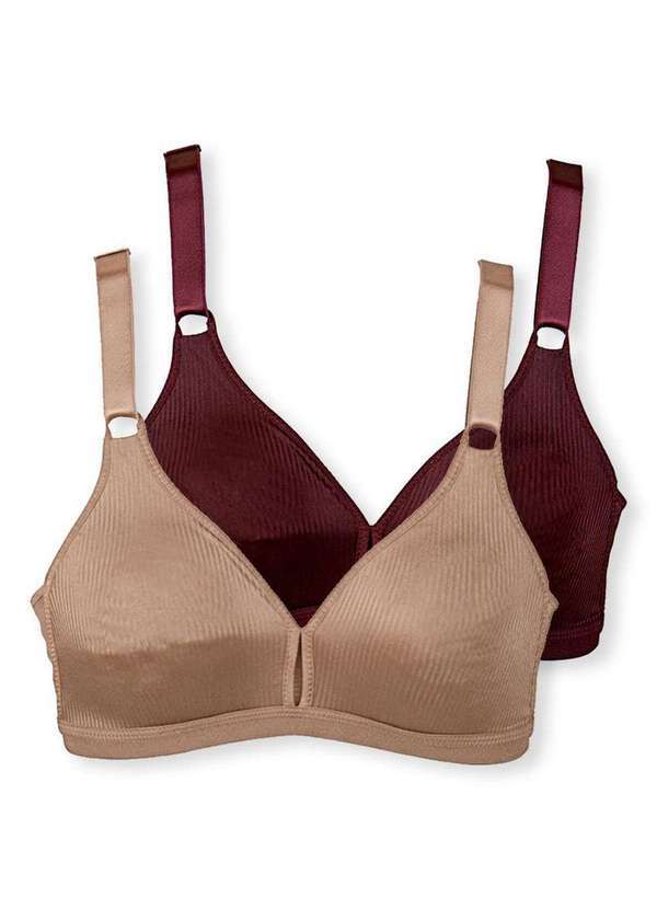 Vista 2 Kit com 2 Sutiãs sem Aro e sem Bojo Demillus 61196/61096 Taça B Bege-Rosado-Vinho-Barolo Demillus