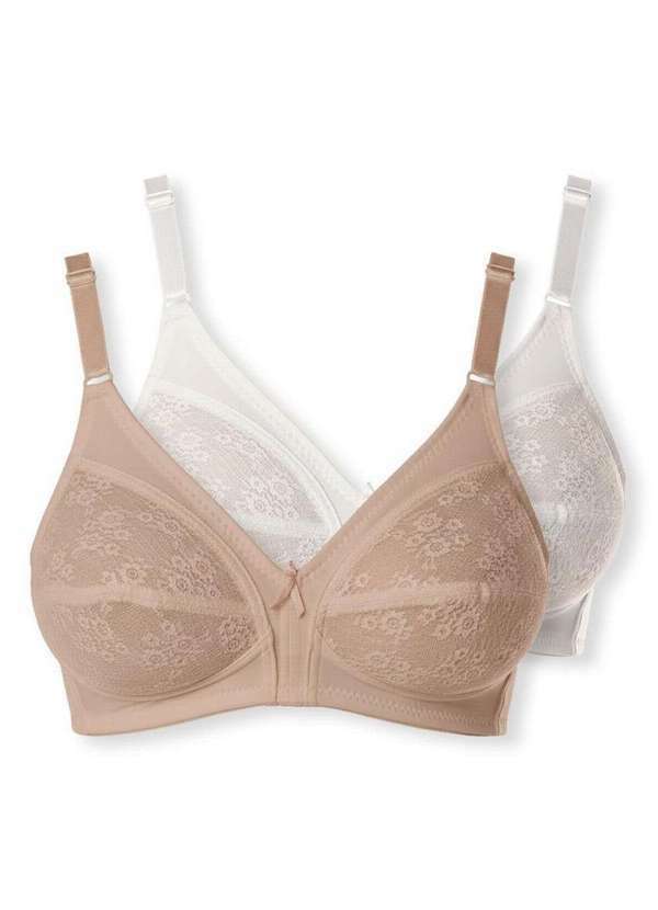 Vista 2 Kit com 2 Sutiãs Sustentação Colonial Demillus 61383/78383 Taça B Bege-Rosado-Branco Demillus