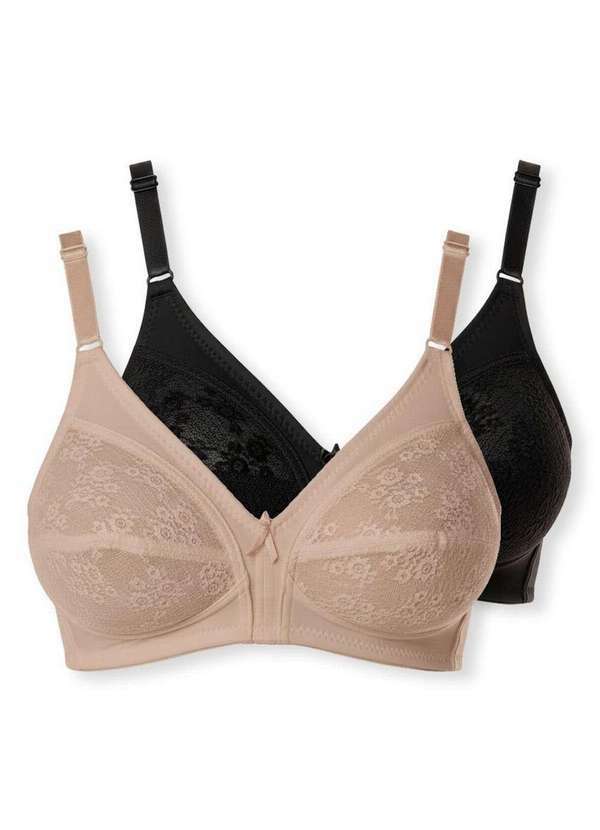 Vista 2 Kit com 2 Sutiãs Sustentação Colonial Demillus 61383/78383 Taça B Bege-Rosado-Preto Demillus