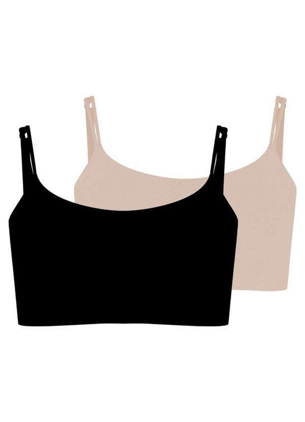 Vista 2 Kit com 2 Tops sem Aro com Bojo Removível Hope 2186 Preto-Ballet Hope