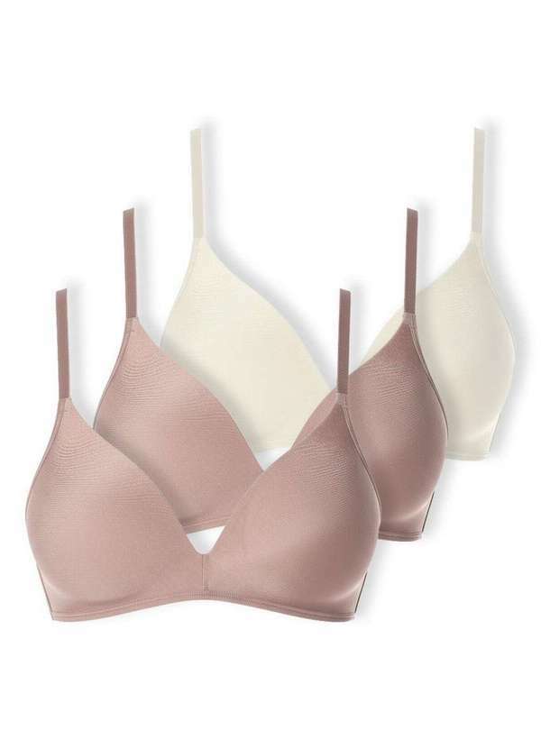 Vista 2 Kit com 3 Sutiã sem Aro com Bojo Paraíso Demillus 63476 Bege-Rosado-Pérola Demillus