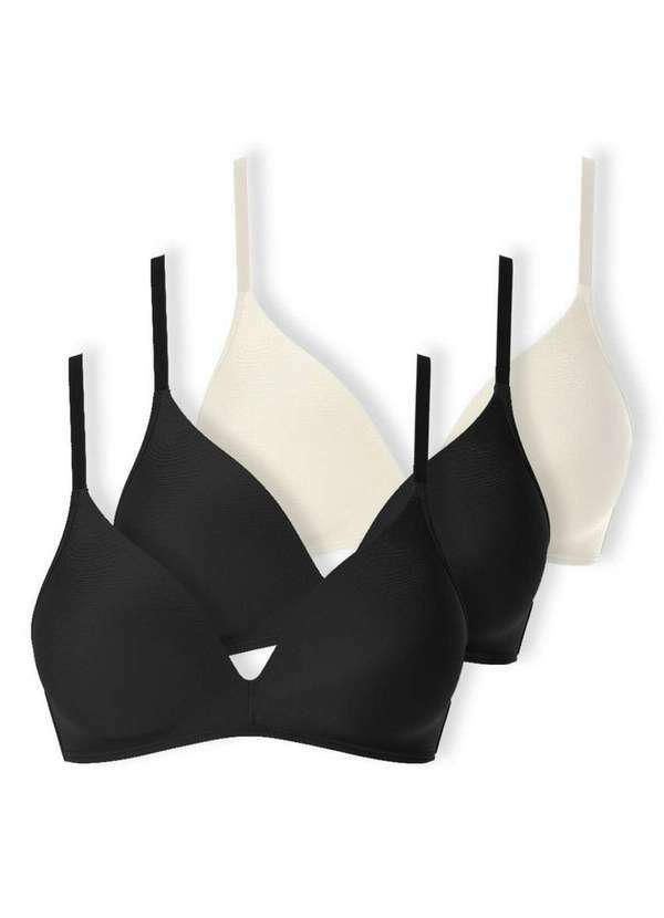 Vista 2 Kit com 3 Sutiã sem Aro com Bojo Paraíso Demillus 63476 Preto-Pérola Demillus