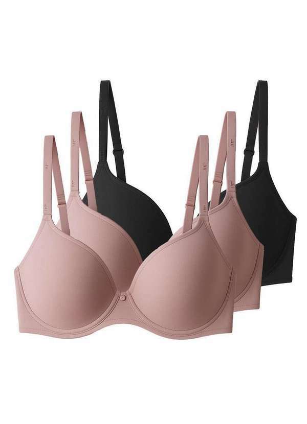 Vista 2 Kit com 3 Sutiãs com Aro e Bojo Liz 51381 Taça D Blush-Preto Liz