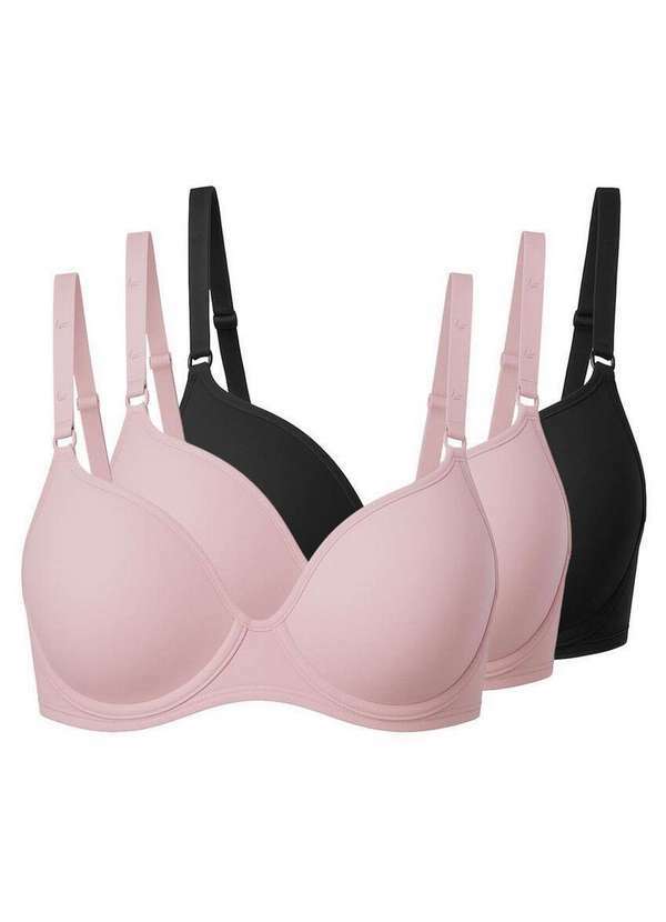 Vista 2 Kit com 3 Sutiãs com Aro e Bojo Liz 51818 Taça B Blush-Preto Liz
