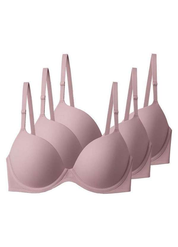 Vista 2 Kit com 3 Sutiãs com Aro e Bojo Push Up Liz 51690 Taça B Sepia-Blush Liz