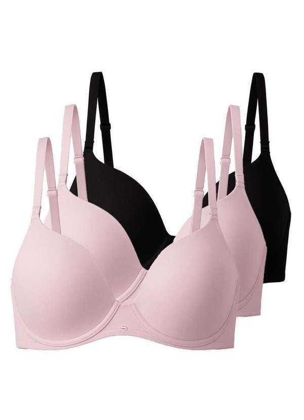 Vista 2 Kit com 3 Sutiãs com Aro e Bojo Push Up Liz 51805 Taça B Blush-Preto Liz