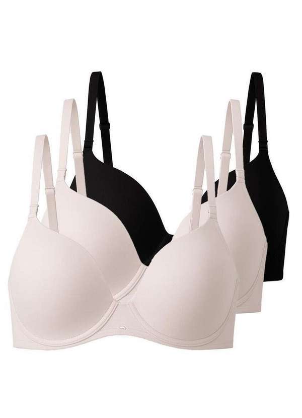 Vista 2 Kit com 3 Sutiãs com Aro e Bojo Push Up Liz 51805 Taça B Sepia-Preto Liz