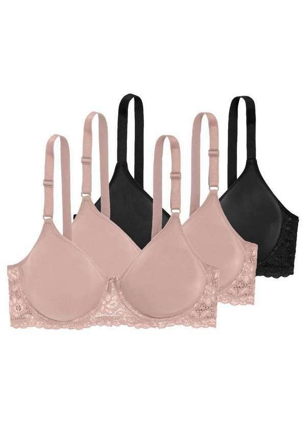Kit com 3 Sutiãs com Aro e sem Bojo Triumph Brigitte 24785 Taça B Mink-Preto