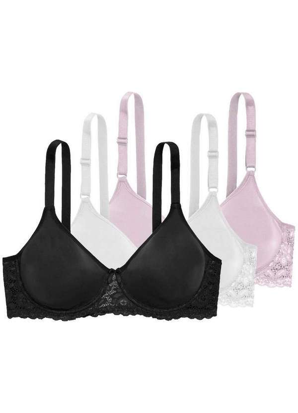 Kit com 3 Sutiãs com Aro e sem Bojo Triumph Brigitte 24785 Taça B Preto-Branco-Alvorada