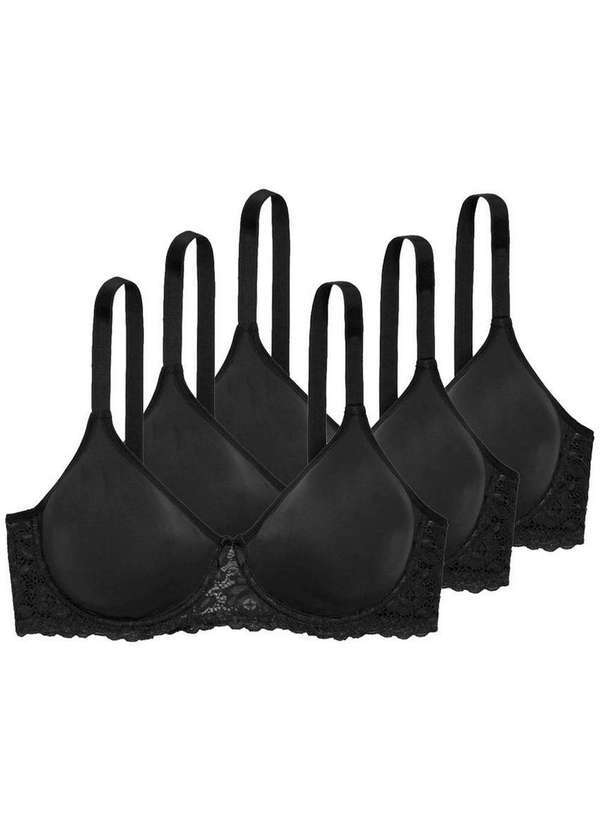Kit com 3 Sutiãs com Aro e sem Bojo Triumph Brigitte 24785 Taça B Preto