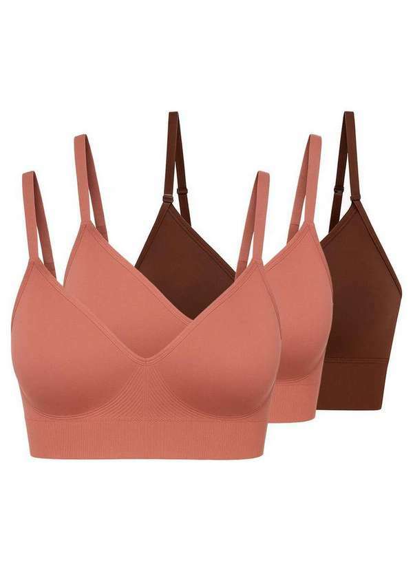 Vista 2 Kit com 3 Sutiãs sem Aro com Bojo Liz 51302 Rosa-Mônaco-Brunette Liz
