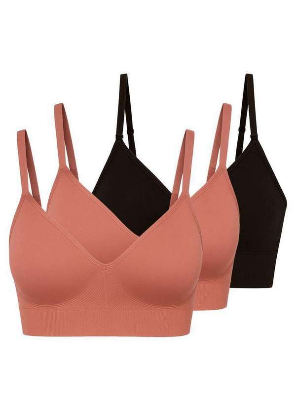 Vista 2 Kit com 3 Sutiãs sem Aro com Bojo Liz 51302 Rosa-Mônaco-Super-Black Liz