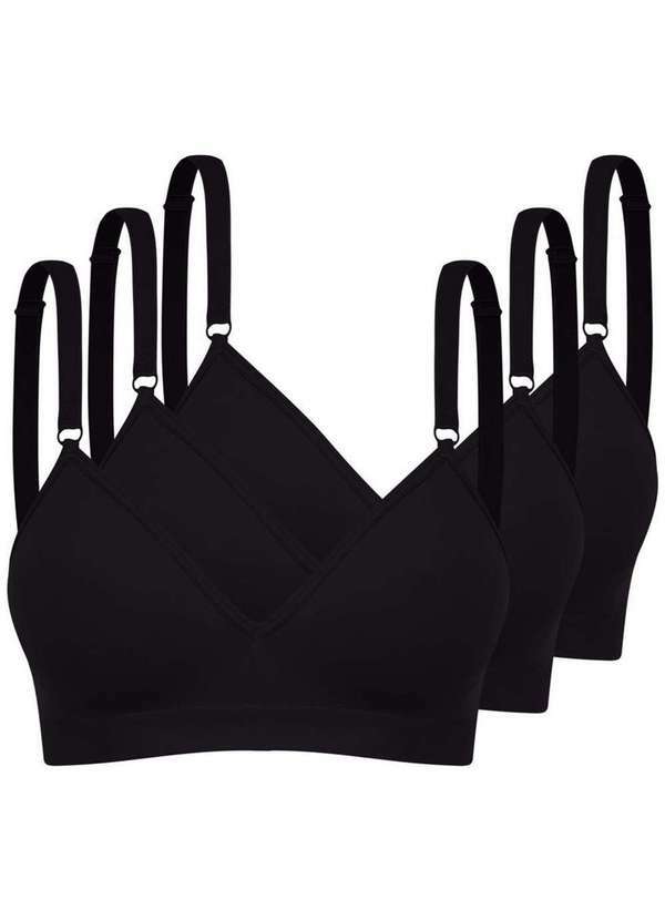 Vista 2 Kit com 3 Sutiãs sem Aro com Bojo Trifil 4935 Taça B Preto TRIFIL