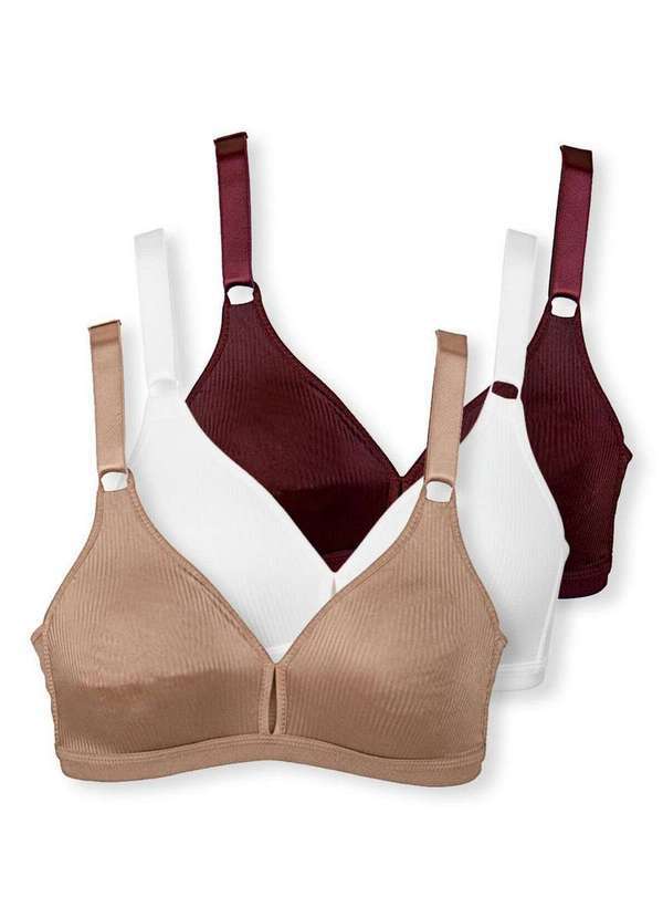 Vista 2 Kit com 3 Sutiãs sem Aro e sem Bojo Demillus 61196/61096 Taça B Bege-Rosado-Branco-Vinho-Barolo Demillus