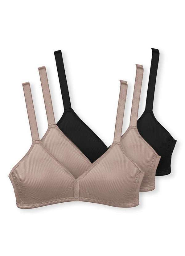 Vista 2 Kit com 3 Sutiãs sem Aro e sem Bojo Moderato Demillus 61100 Bege-Rosado-Bege-Rosado-Preto Demillus