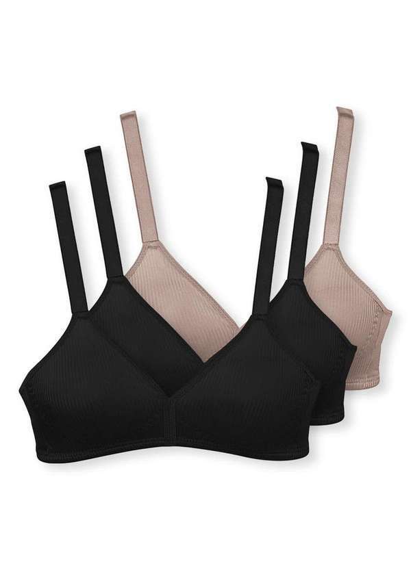 Vista 2 Kit com 3 Sutiãs sem Aro e sem Bojo Moderato Demillus 61100 Preto-Preto-Bege-Rosado Demillus