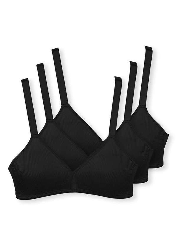 Vista 2 Kit com 3 Sutiãs sem Aro e sem Bojo Moderato Demillus 61100 Preto Demillus