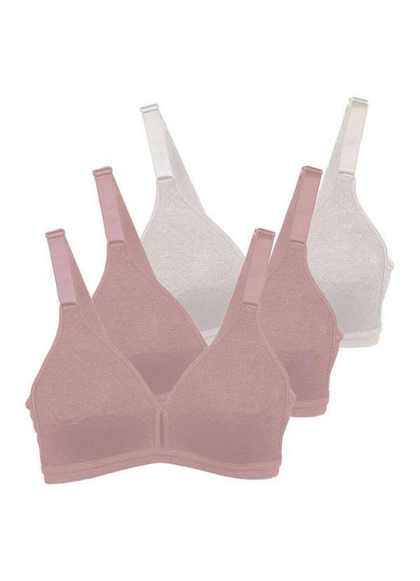 Vista 2 Kit com 3 Sutiãs sem Aro e sem Bojo Olimpo Demillus 61019 Bege-Rosado-Pérola Demillus