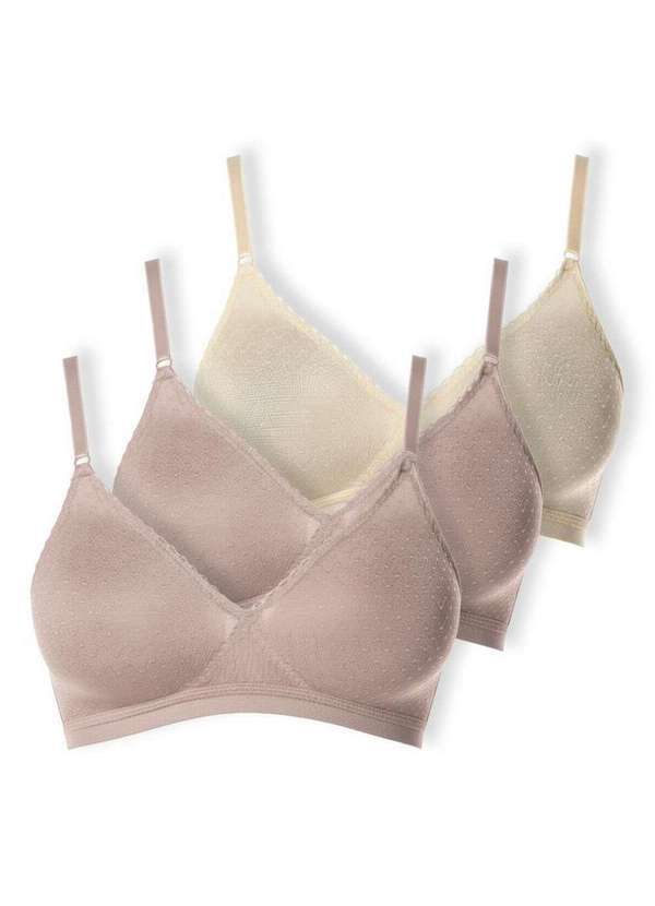 Vista 2 Kit com 3 Sutiãs sem Aro e sem Bojo Poás Demillus 61411 Bege-Rosado-Pérola