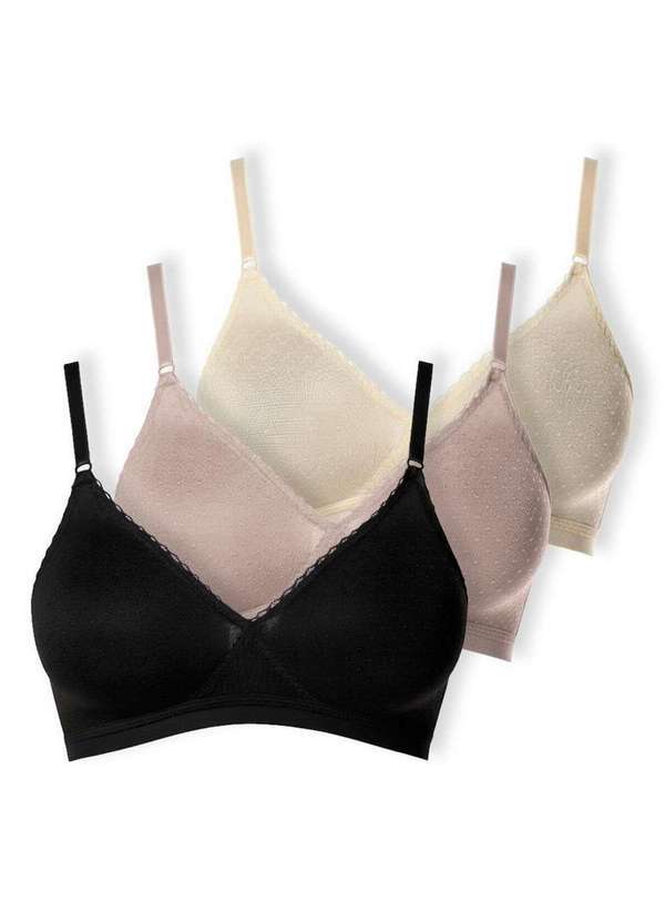 Vista 2 Kit com 3 Sutiãs sem Aro e sem Bojo Poás Demillus 61411 Preto-Bege-Rosado-Pérola Demillus