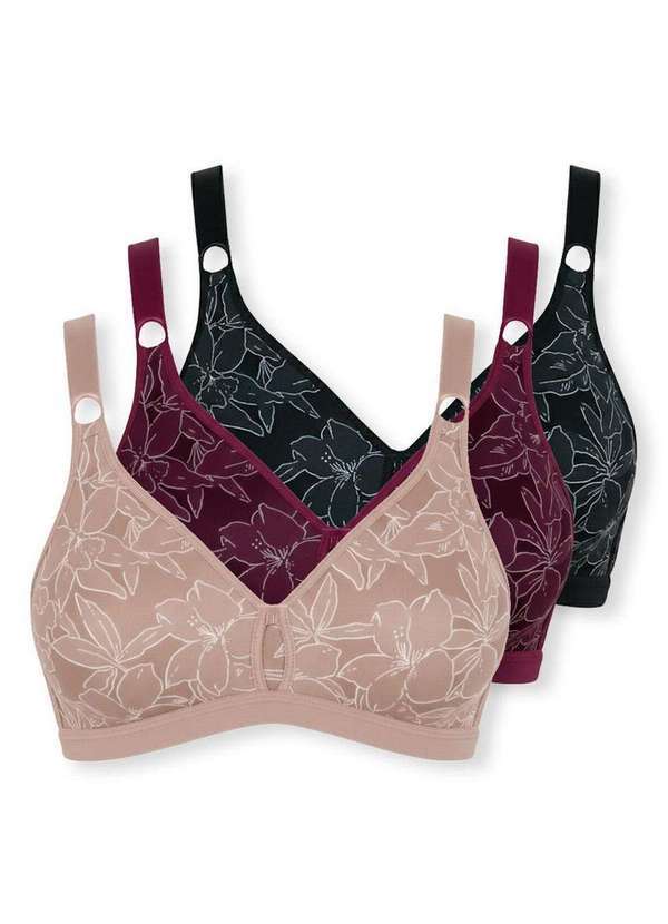 Vista 2 Kit com 3 Sutiãs Sustentação Olimpo Anizete Demillus 61741 Taça B Bege-Rosado-Vinho-Barolo-Preto Demillus