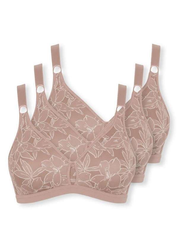 Vista 2 Kit com 3 Sutiãs Sustentação Olimpo Anizete Demillus 61741 Taça B Bege-Rosado Demillus