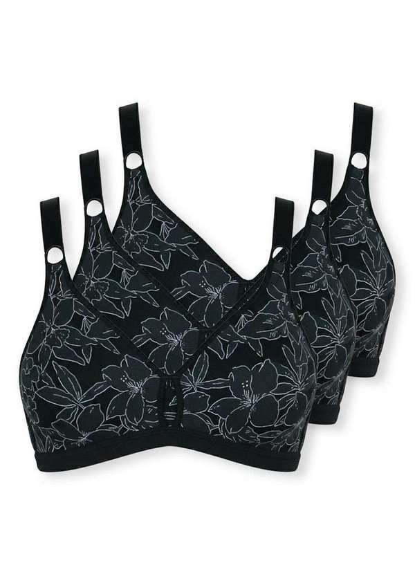 Vista 2 Kit com 3 Sutiãs Sustentação Olimpo Anizete Demillus 61741 Taça B Preto Demillus