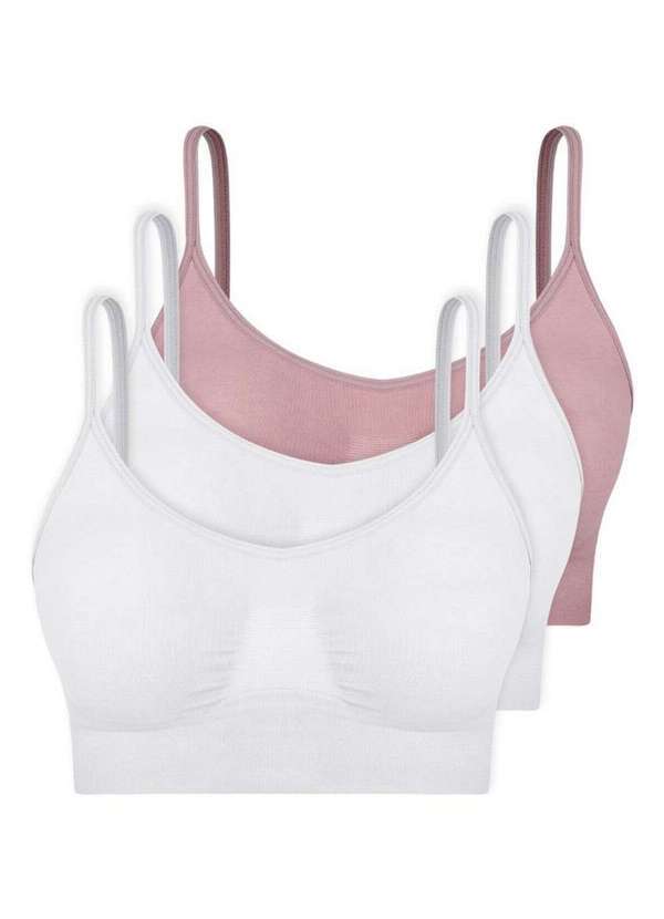 Kit com 3 Top sem Aro e sem Bojo Hope S21020 Branco-Cinza-Luar
