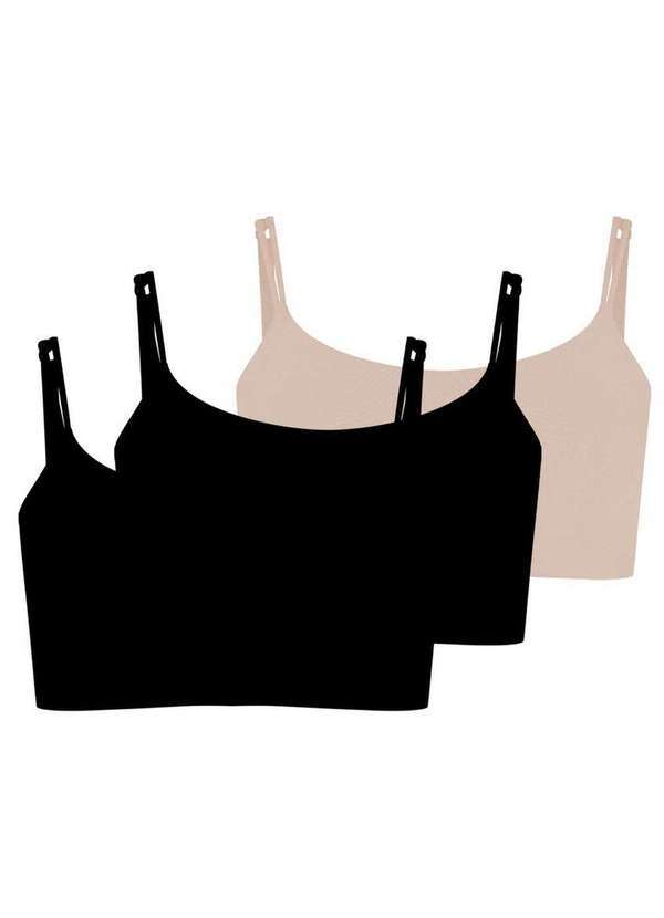 Vista 2 Kit com 3 Tops sem Aro com Bojo Removível Hope 2186 Preto-Ballet Hope