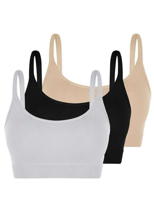 Vista 2 Kit com 3 Tops sem Aro e sem Bojo Loba 41018-001 Branco-Preto-Natural Lupo Lupo