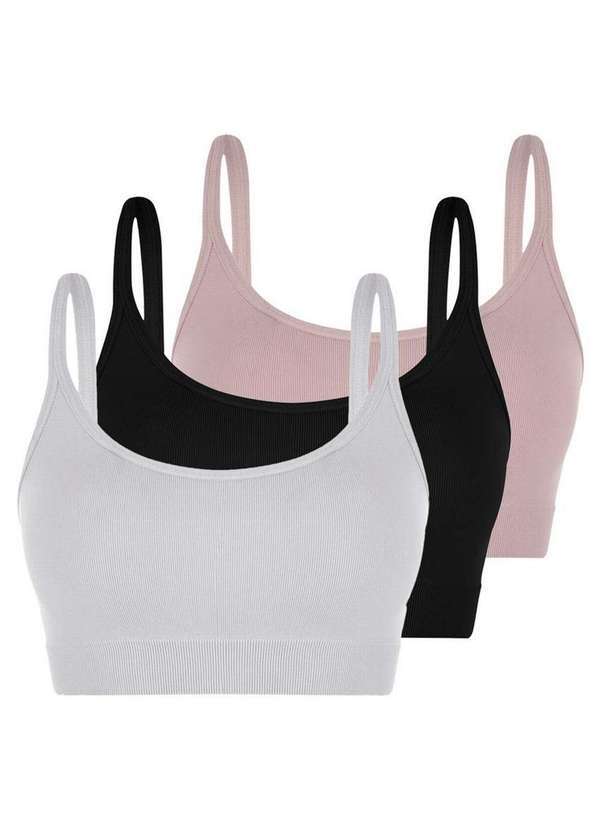 Vista 2 Kit com 3 Tops sem Aro e sem Bojo Loba 41018-001 Branco-Preto-Nude Lupo Lupo