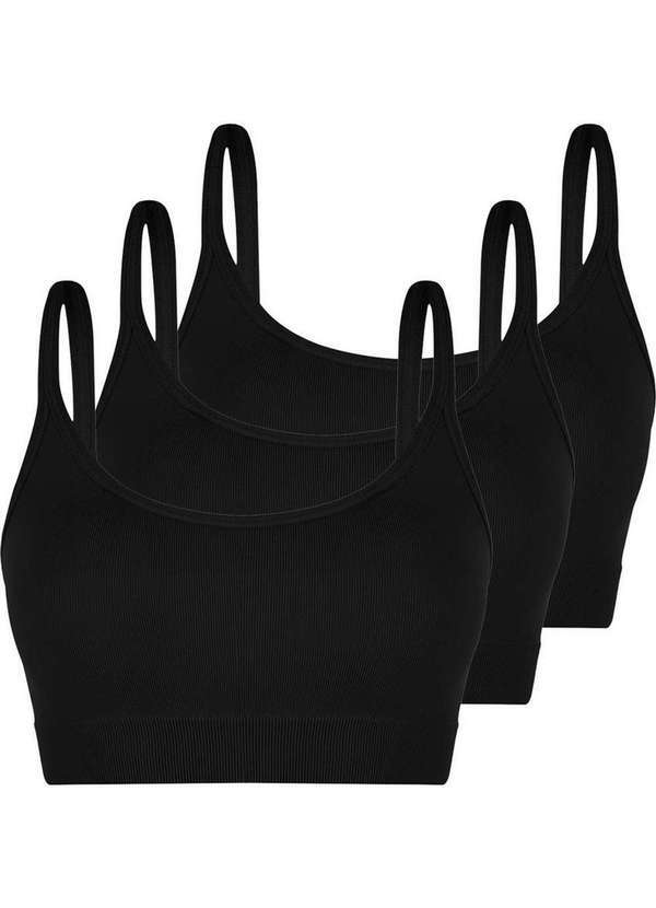 Vista 2 Kit com 3 Tops sem Aro e sem Bojo Loba 41018-001 Preto Lupo Lupo