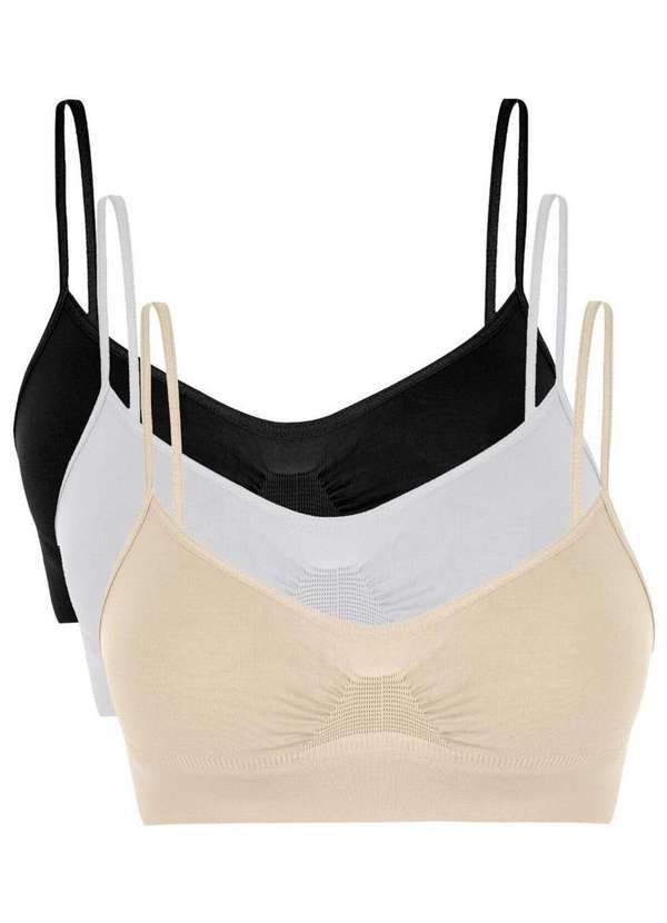 Vista 2 Kit com 3 Tops sem Aro e sem Bojo Loba 41100-001 Natural-Branco-Preto Lupo Lupo