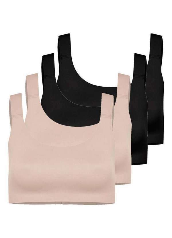 Vista 2 Kit com 4 Sutiãs sem Aro e sem Bojo Hope 22850 Bege-Ballet-Preto Hope