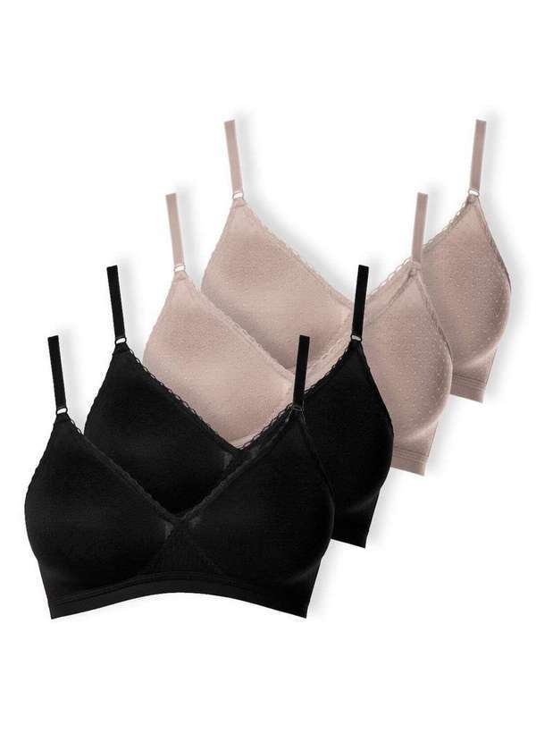 Kit com 4 Sutiãs sem Aro e sem Bojo Poás Demillus 61411 Preto-Bege-Rosado